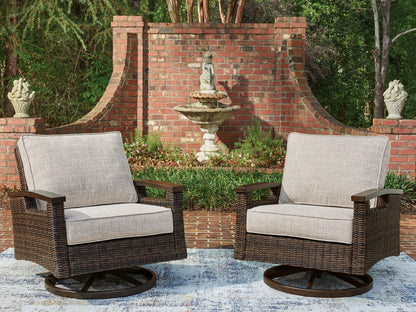 Ocala Furniture Outlet - Ashley Furniture - Monterey Point Outdoor - Swivel Lounge Chair (Set of 2) / Dark Brown - PCP760-821