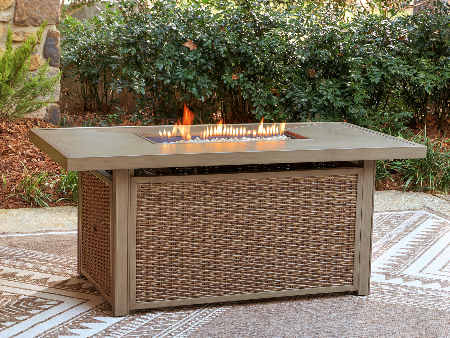 Ocala Furniture Outlet - Ashley Furniture - Laguna Heights Outdoor - Rectangular Fire Pit Table / Beige - PCP790-773