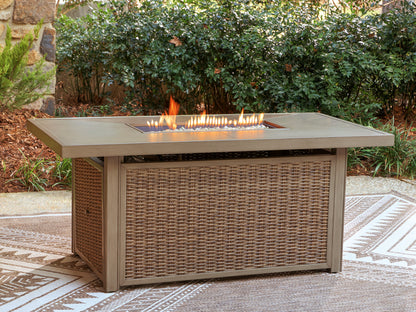 Ocala Furniture Outlet - Ashley Furniture - Laguna Heights Outdoor - Rectangular Fire Pit Table / Beige - PCP790-773