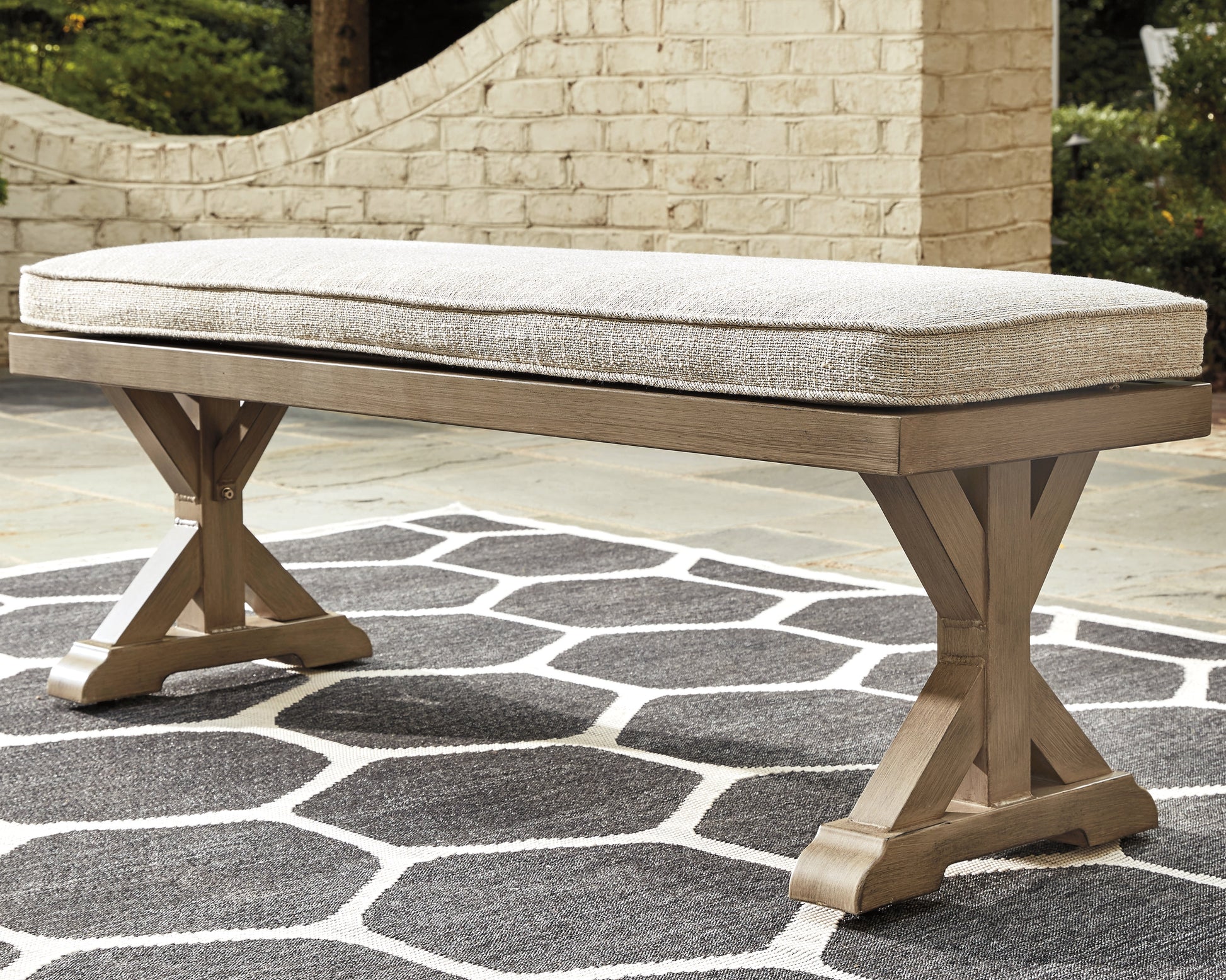 Ocala Furniture Outlet - Ashley Furniture - Beachcroft Outdoor - Bench with Cushion / Beige - P791-600