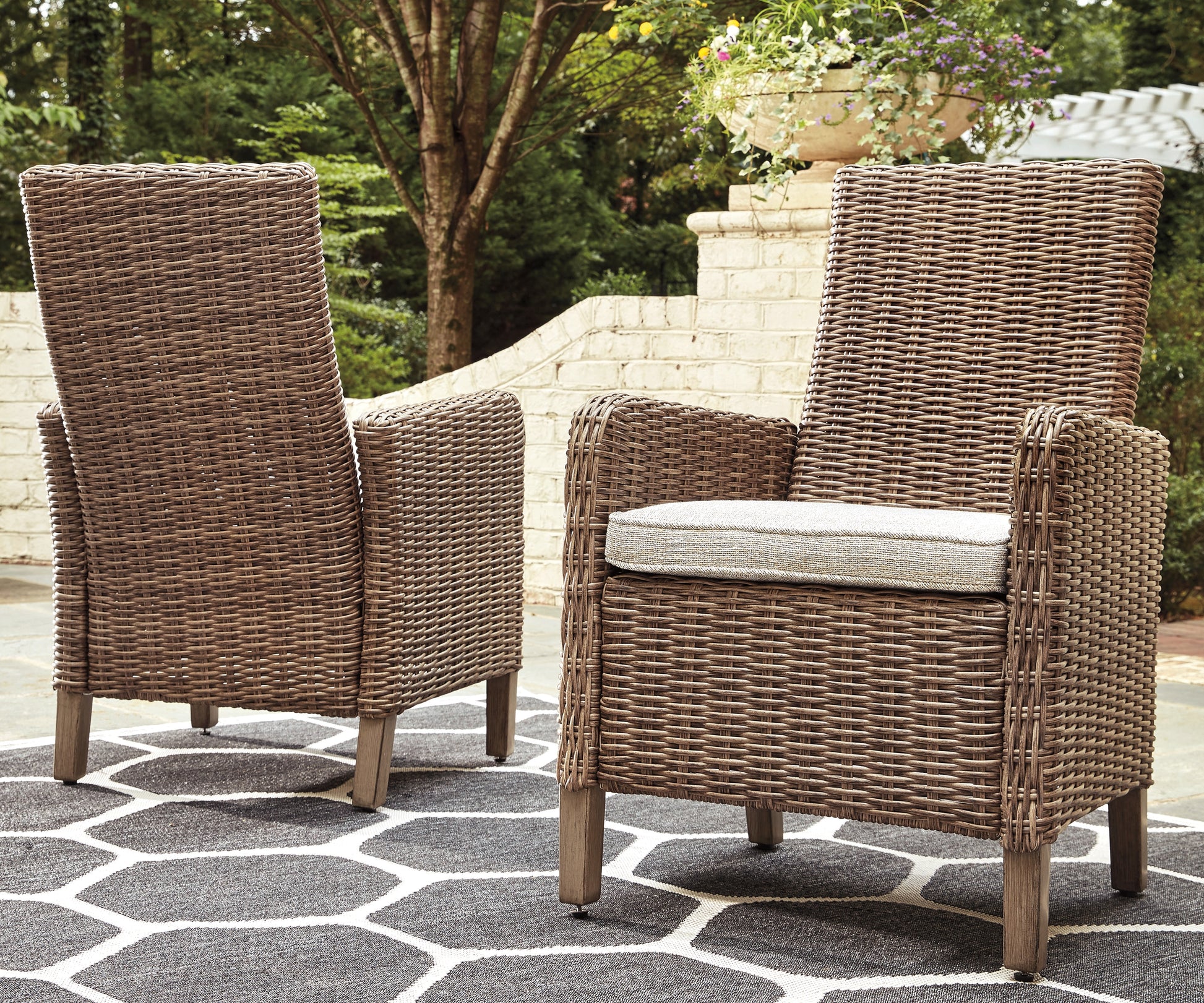 Ocala Furniture Outlet - Ashley Furniture - Beachcroft Outdoor - Arm Chair With Cushion (Set of 2) / Beige - P791-601A