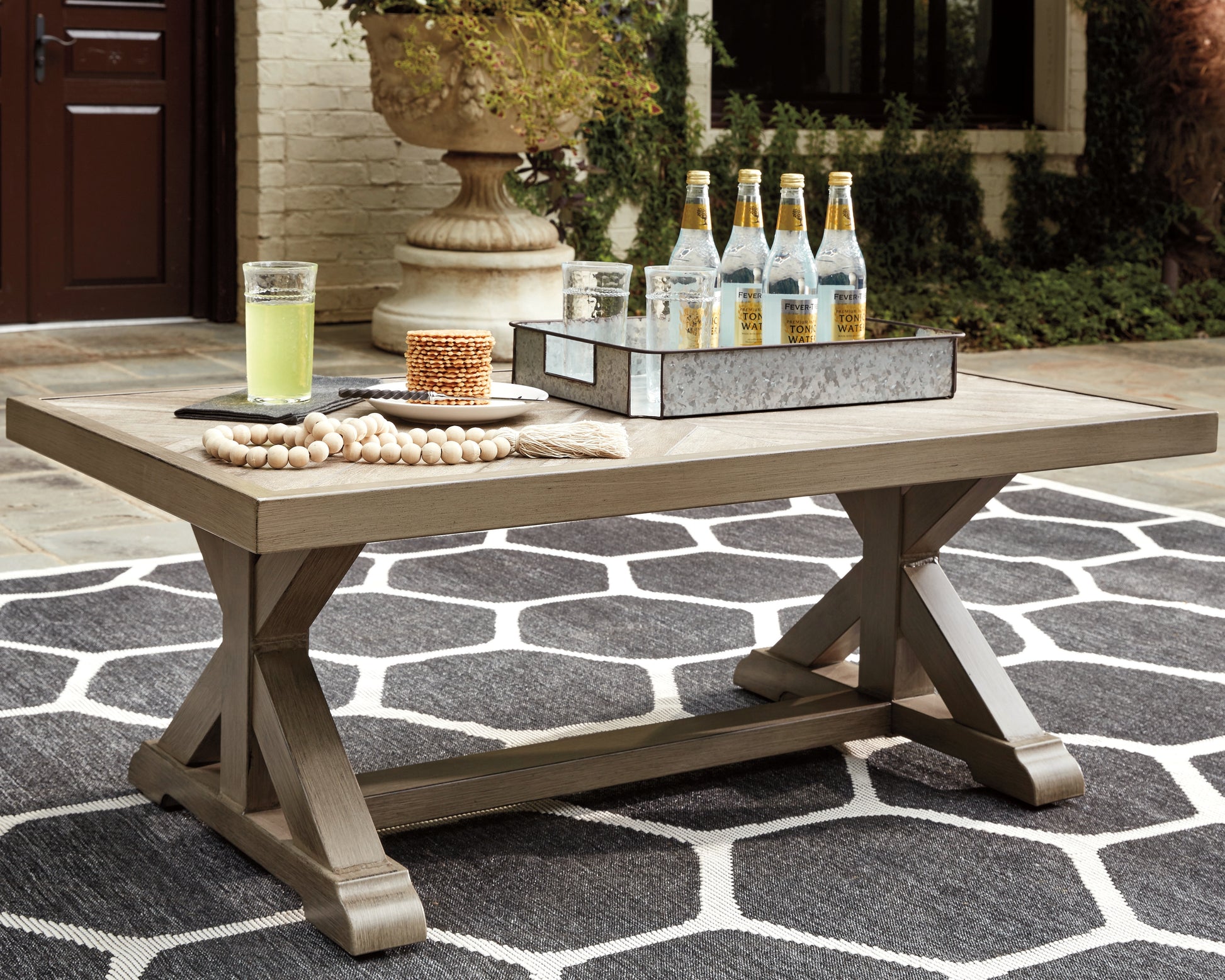 Ocala Furniture Outlet - Ashley Furniture - Beachcroft Outdoor - Rectangular Cocktail Table / Beige - P791-701