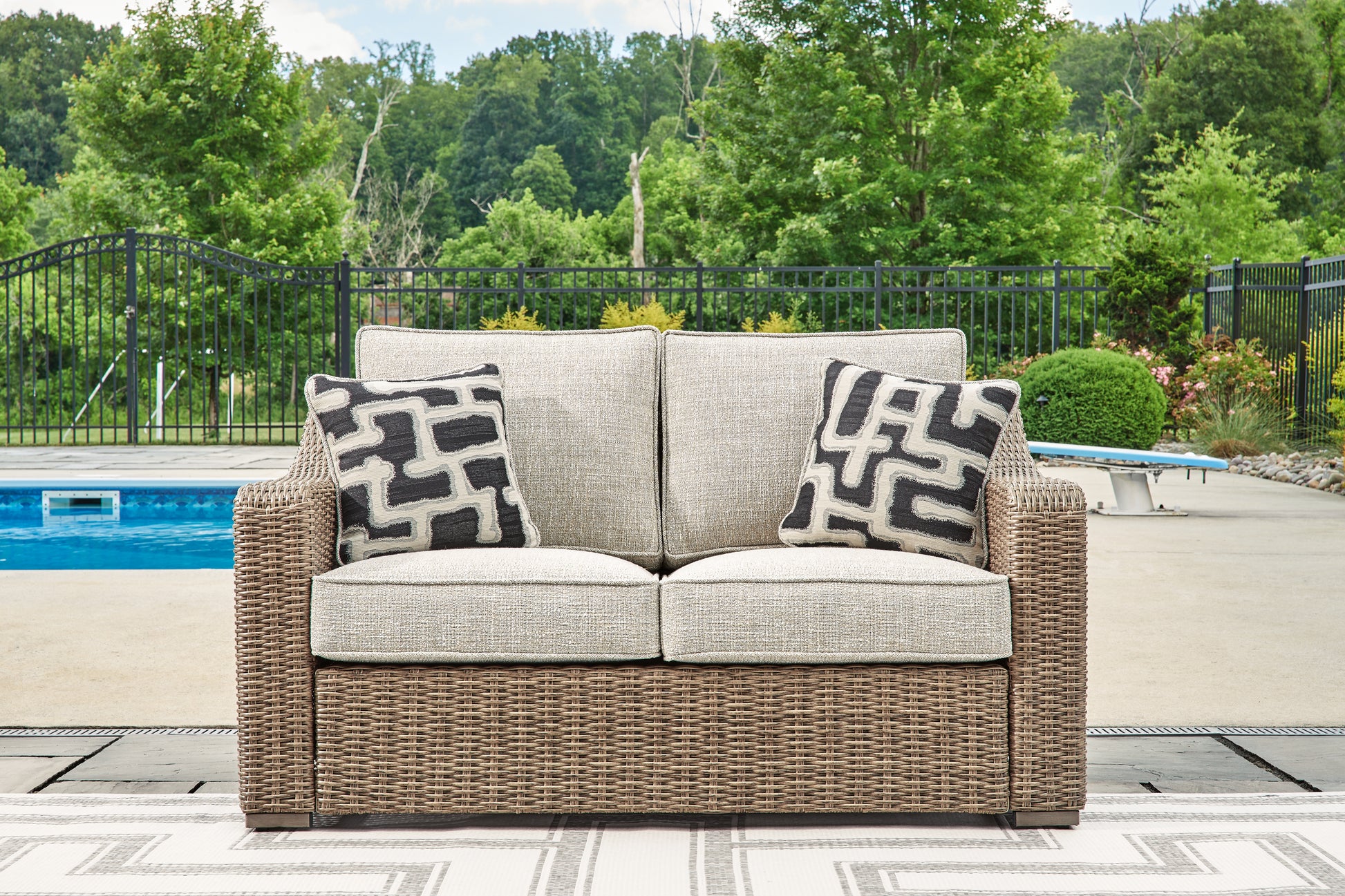 Ocala Furniture Outlet - Ashley Furniture - Beachcroft Outdoor - Loveseat w/Cushion / Beige - P791-835