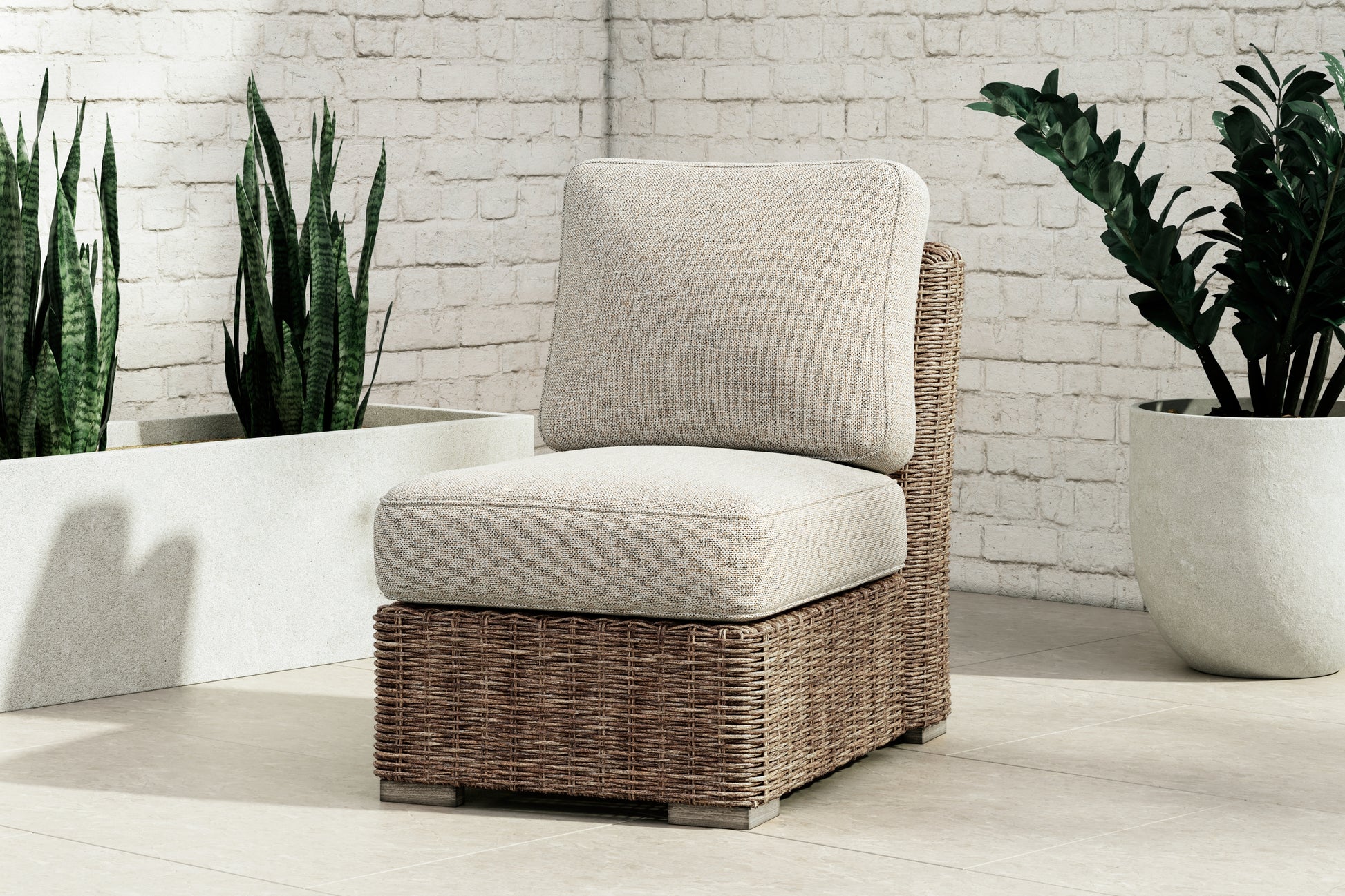 Ocala Furniture Outlet - Ashley Furniture - Beachcroft Outdoor - Armless Chair w/Cushion / Beige - P791-846