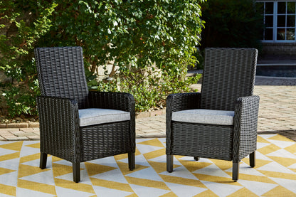 Ocala Furniture Outlet - Ashley Furniture - Beachcroft Outdoor - Arm Chair With Cushion (Set of 2) / Black/Light Gray - P792-601A