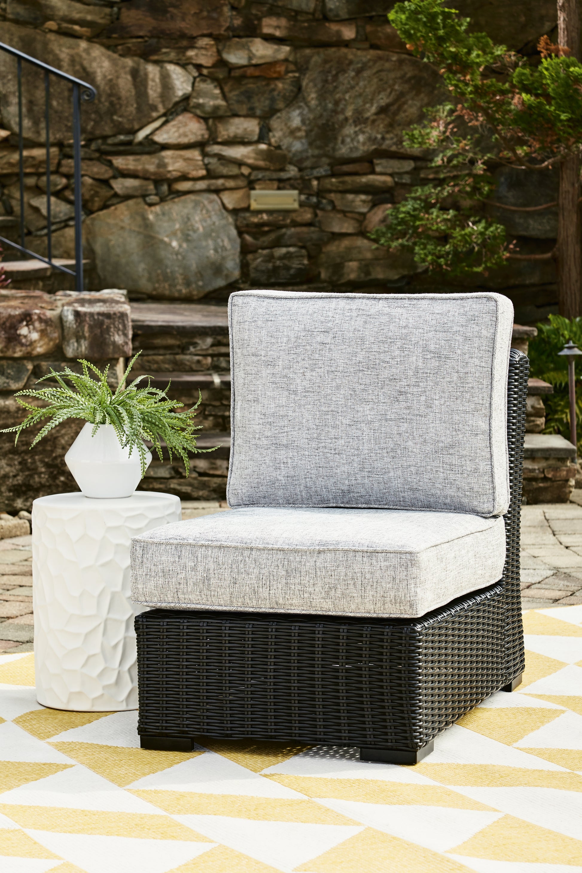 Ocala Furniture Outlet - Ashley Furniture - Beachcroft Outdoor - Armless Chair w/Cushion / Black/Light Gray - P792-846