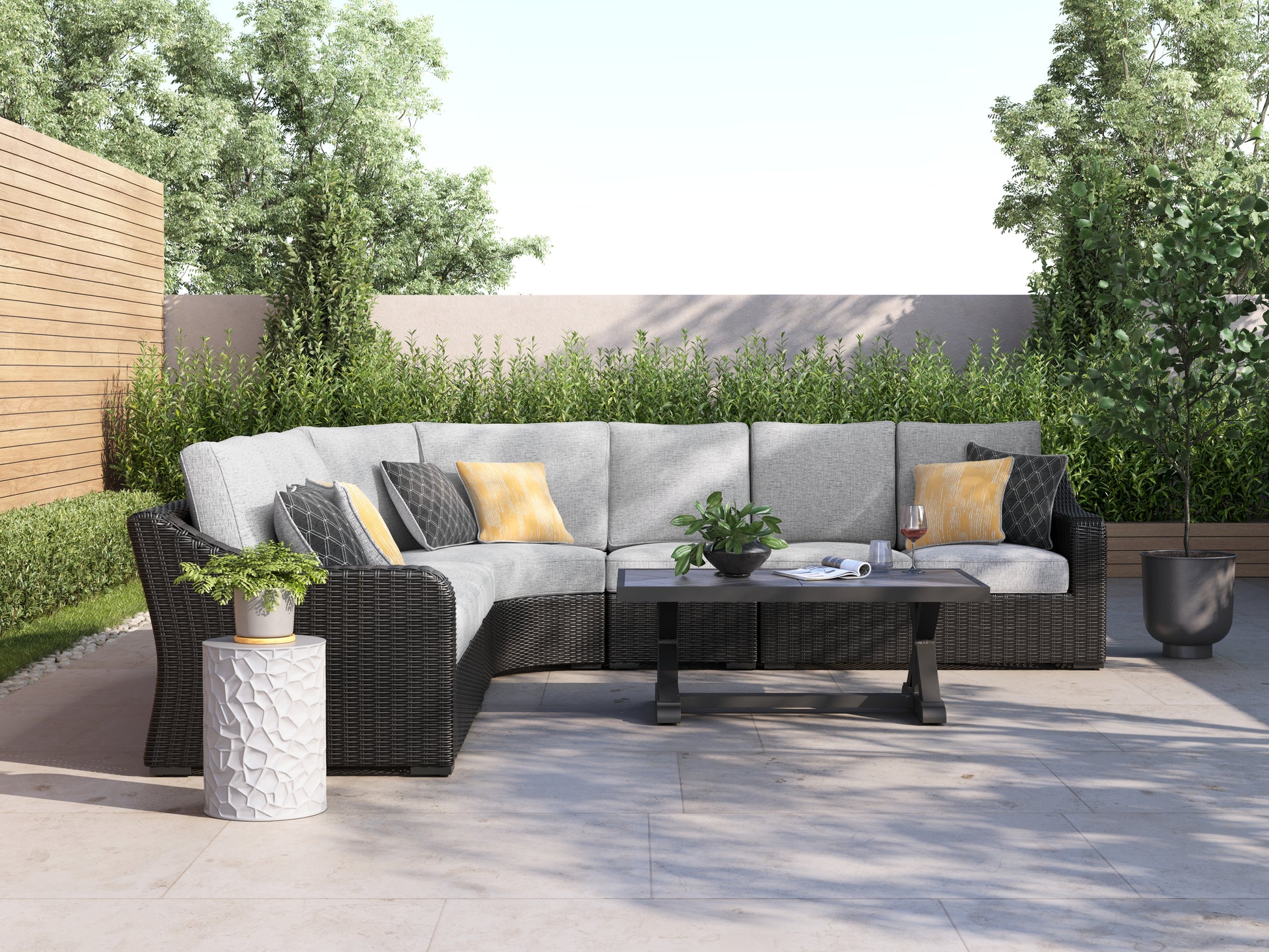 Ocala Furniture Outlet - Ashley Furniture - Beachcroft Outdoor - 5-Piece Outdoor Sectional / Black/Light Gray - P792P6