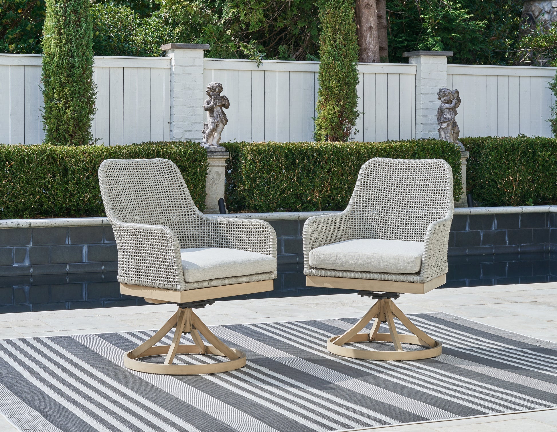 Ocala Furniture Outlet - Ashley Furniture - Seton Creek Outdoor - Swivel Chair w/Cushion (Set of 2) / Gray - P798-602A