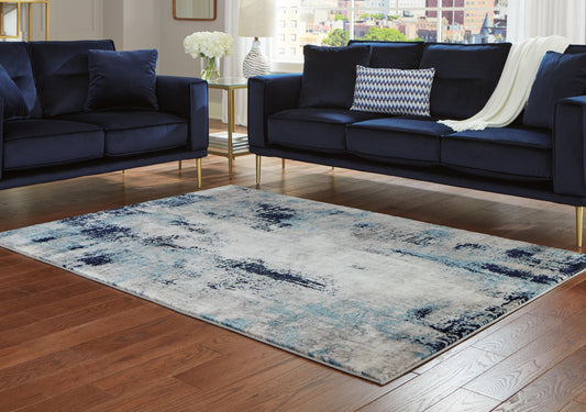 Ocala Furniture Outlet - Ashley Furniture - Leonelle Rug - 5'3" x 7'3" Rug / Cream/Blue/Gray - R404872