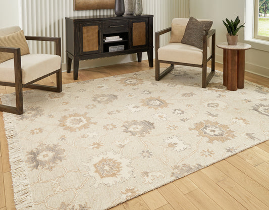 Ocala Furniture Outlet - Ashley Furniture - Calkin Rug - 5' x 7' Rug / Linen/Gray/Caramel - R406392