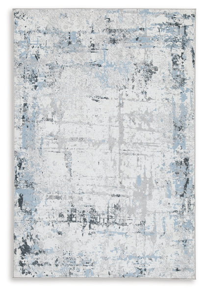 Ocala Furniture Outlet - Ashley Furniture - Emertonly Rug - 8' x 10' Washable Rug / Blue/White/Gray - R406981