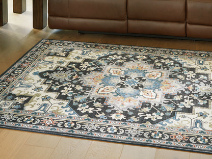 Ocala Furniture Outlet - Ashley Furniture - Leningston Rug - 8' x 10' Washable Rug / Black/Cream/Blue - R407061