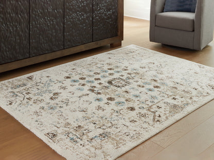 Ocala Furniture Outlet - Ashley Furniture - Jossler Rug - 5' x 7' Rug / Ivory/Brown/Teal - R407072
