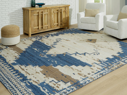 Ocala Furniture Outlet - Ashley Furniture - Varnler Rug - 10' x 14' Rug / Blue/Brown/Tan - R407130