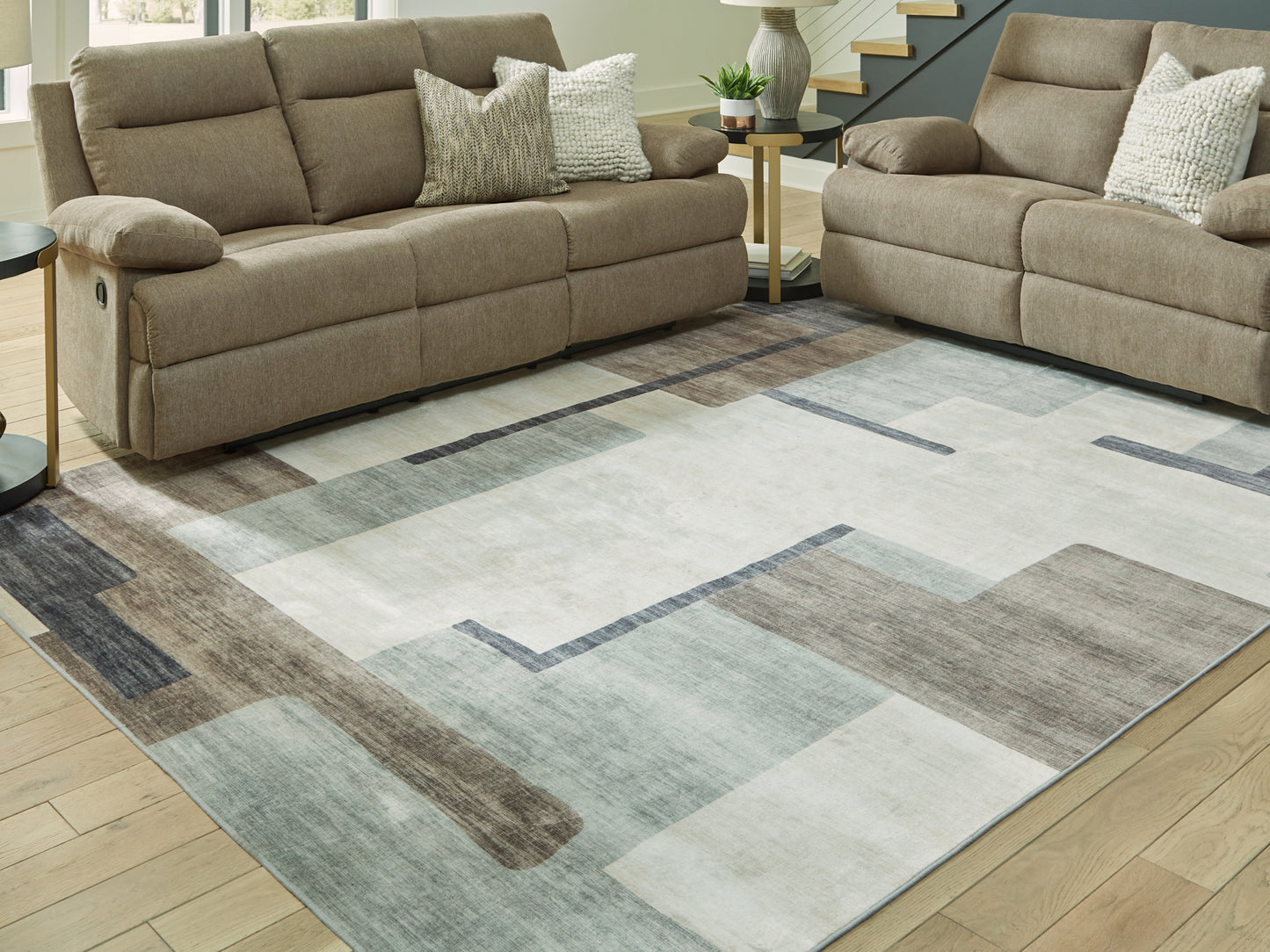 Ocala Furniture Outlet - Ashley Furniture - Larkport Rug - Washable 8' x 10' Area Rug / Cream/Brown/Gray - R407411