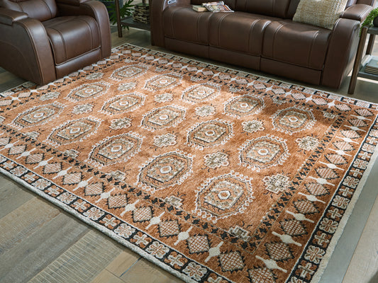 Ocala Furniture Outlet - Ashley Furniture - Qaabiz Rug - 7'8" x 10' Area Rug / Sienna/Ivory/Black - R407521