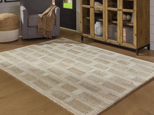 Ocala Furniture Outlet - Ashley Furniture - Lisgrove Rug - 5' x 7' Area Rug / Tan/Brown/White - R407712