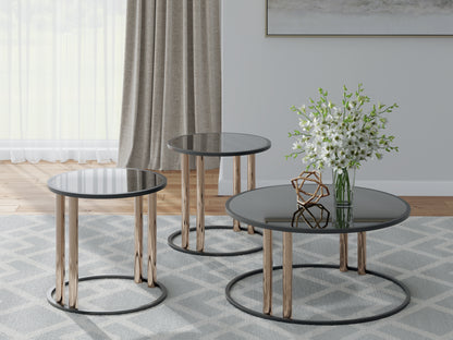 Ocala Furniture Outlet - Ashley Furniture - Hannerly Table (Set of 3) - Occasional Table Set (3/CN) / Black/Gold Finish - T219-13