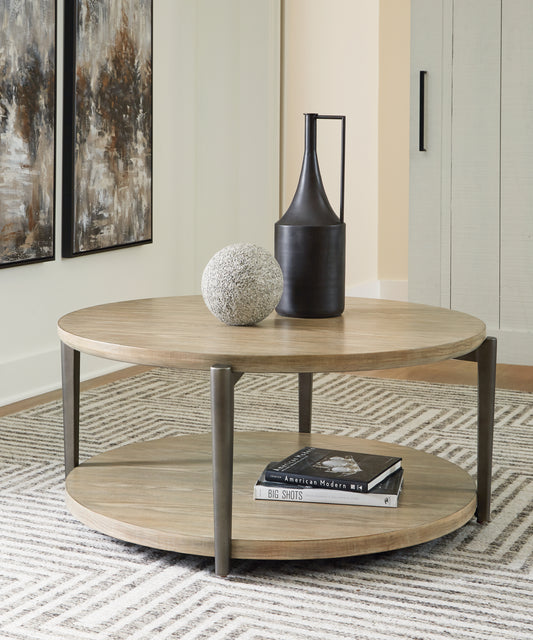 Ocala Furniture Outlet - Ashley Furniture - Dyonton Coffee Table - Round Cocktail Table / Light Grayish Brown - T574-8