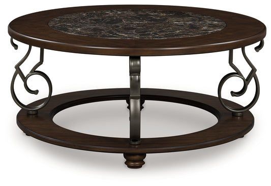 Ocala Furniture Outlet - Ashley Furniture - Frallyn Coffee Table - Round Cocktail Table / Dark Brown - T623-8