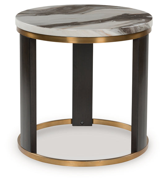 Ocala Furniture Outlet - Ashley Furniture - Jazmore End Table - Round End Table / Brown/Brass Finish - T671-6