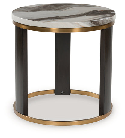 Ocala Furniture Outlet - Ashley Furniture - Jazmore End Table - Round End Table / Brown/Brass Finish - T671-6