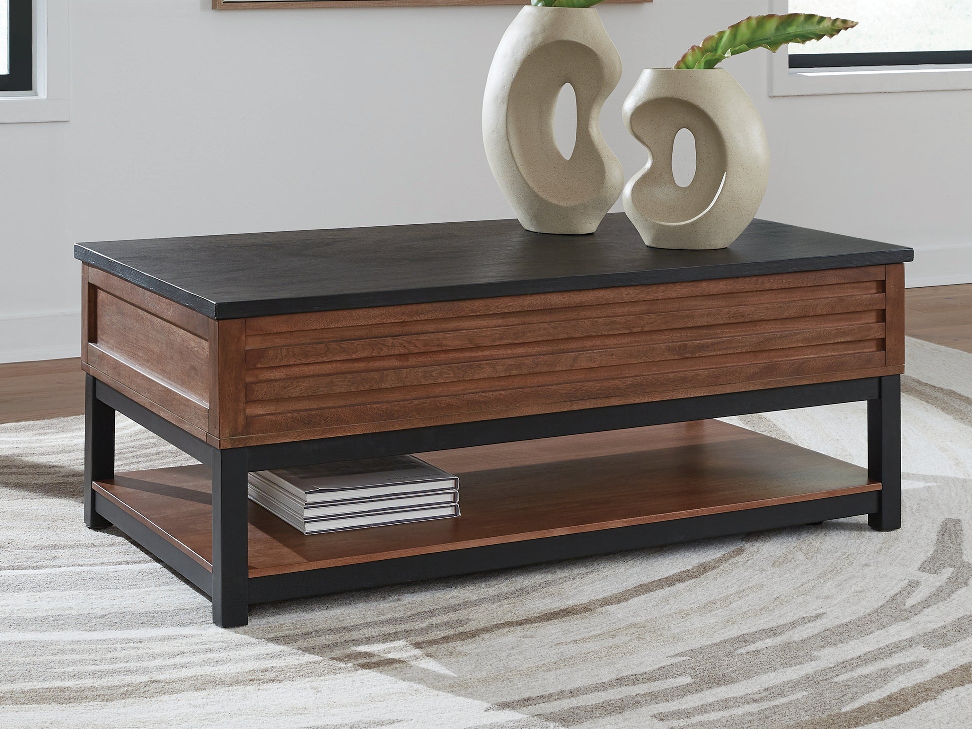 Ocala Furniture Outlet - Ashley Furniture - Kallari Lift-Top Coffee Table - Lift Top Cocktail Table / Warm Brown/Black - T737-9