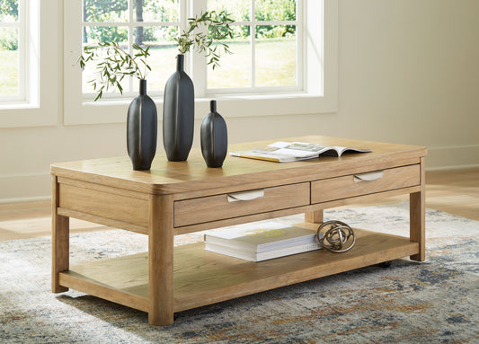 Ocala Furniture Outlet - Ashley Furniture - Rencott Coffee Table - Rectangular Cocktail Table / Light Brown - T781-1