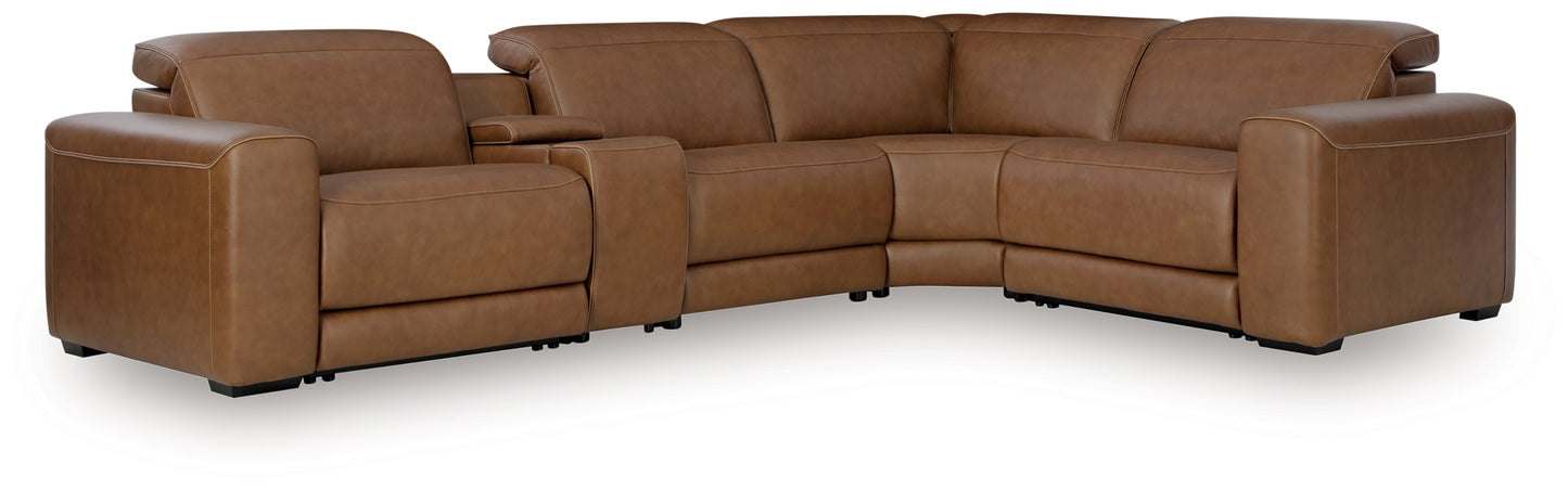 Ocala Furniture Outlet - Ashley Furniture - Magic Man Sectional - 5-Piece Power Reclining Sectional with Console / Caramel - PCU10700S12