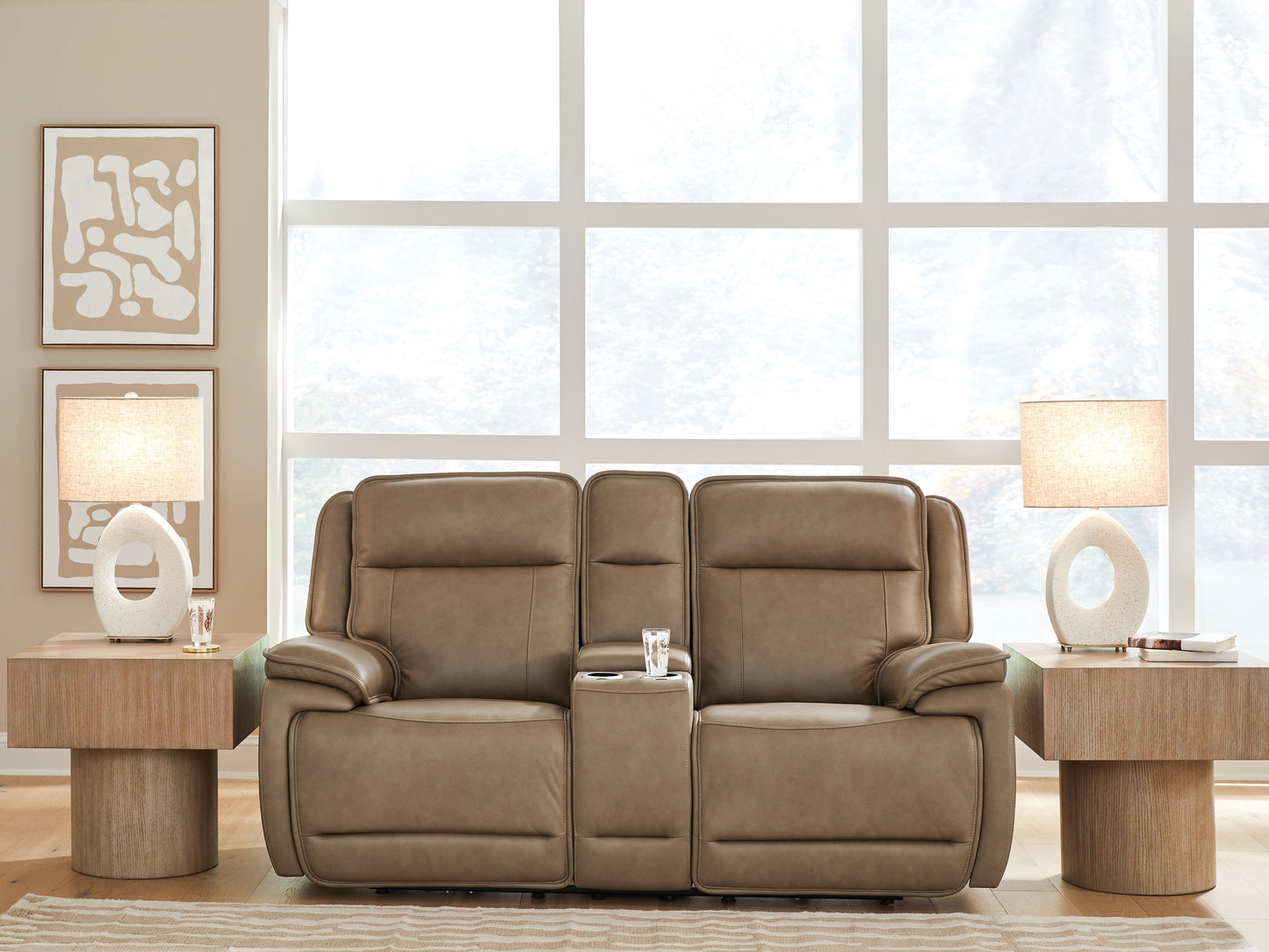 Ocala Furniture Outlet - Ashley Furniture - Glencroft Living Room - PWR REC Loveseat/CON/ADJ HDRST / Sahara - PCU1240018