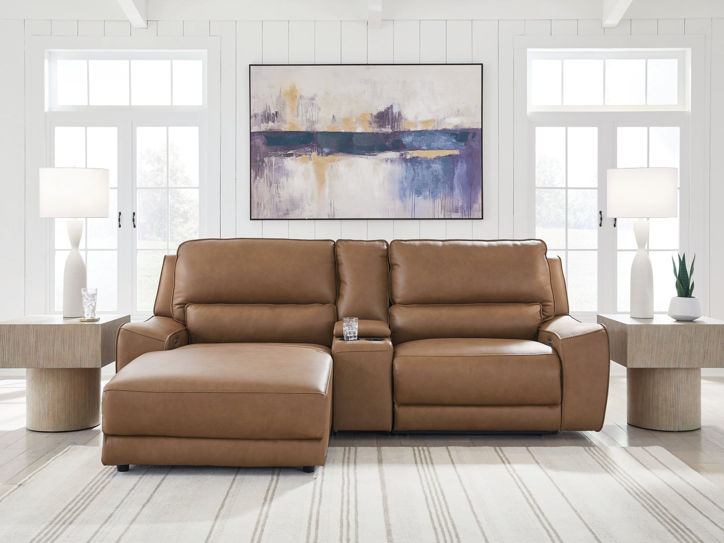 Ocala Furniture Outlet - Ashley Furniture - DeepWakes Sectional - 3-Piece Power Reclining Sectional with Chaise / Caramel - PCU62606S17