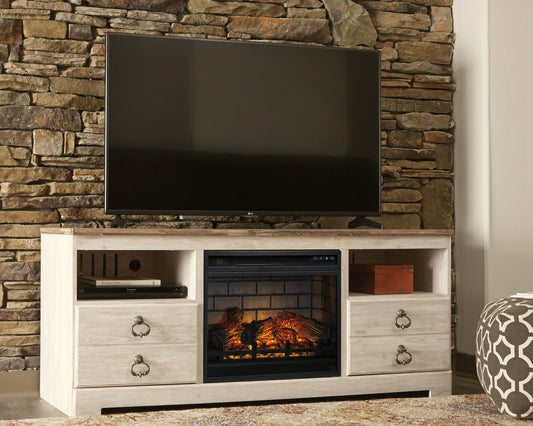 Ocala Furniture Outlet - Ashley Furniture - Willowton 64" TV Stand with Electric Fireplace - 64" TV Stand with Electric Fireplace / Whitewash - W267W8