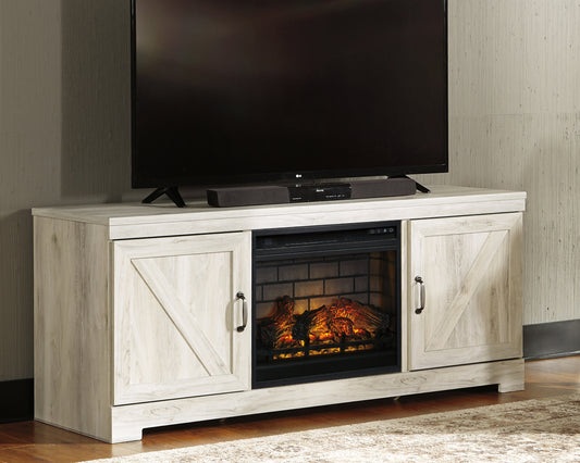 Ocala Furniture Outlet - Ashley Furniture - Bellaby 63" TV Stand with Electric Fireplace - 63" TV Stand with Electric Fireplace / Whitewash - W331W9