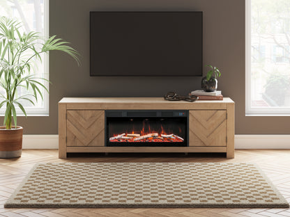 Ocala Furniture Outlet - Ashley Furniture - Cayboni 71" TV Stand with Electric Fireplace - 71" TV Stand with Electric Fireplace / Tan - W3787W1