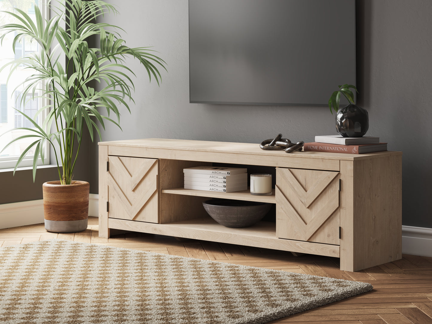 Ocala Furniture Outlet - Ashley Furniture - Cayboni TV Stand - 71" / Tan - W3787-68