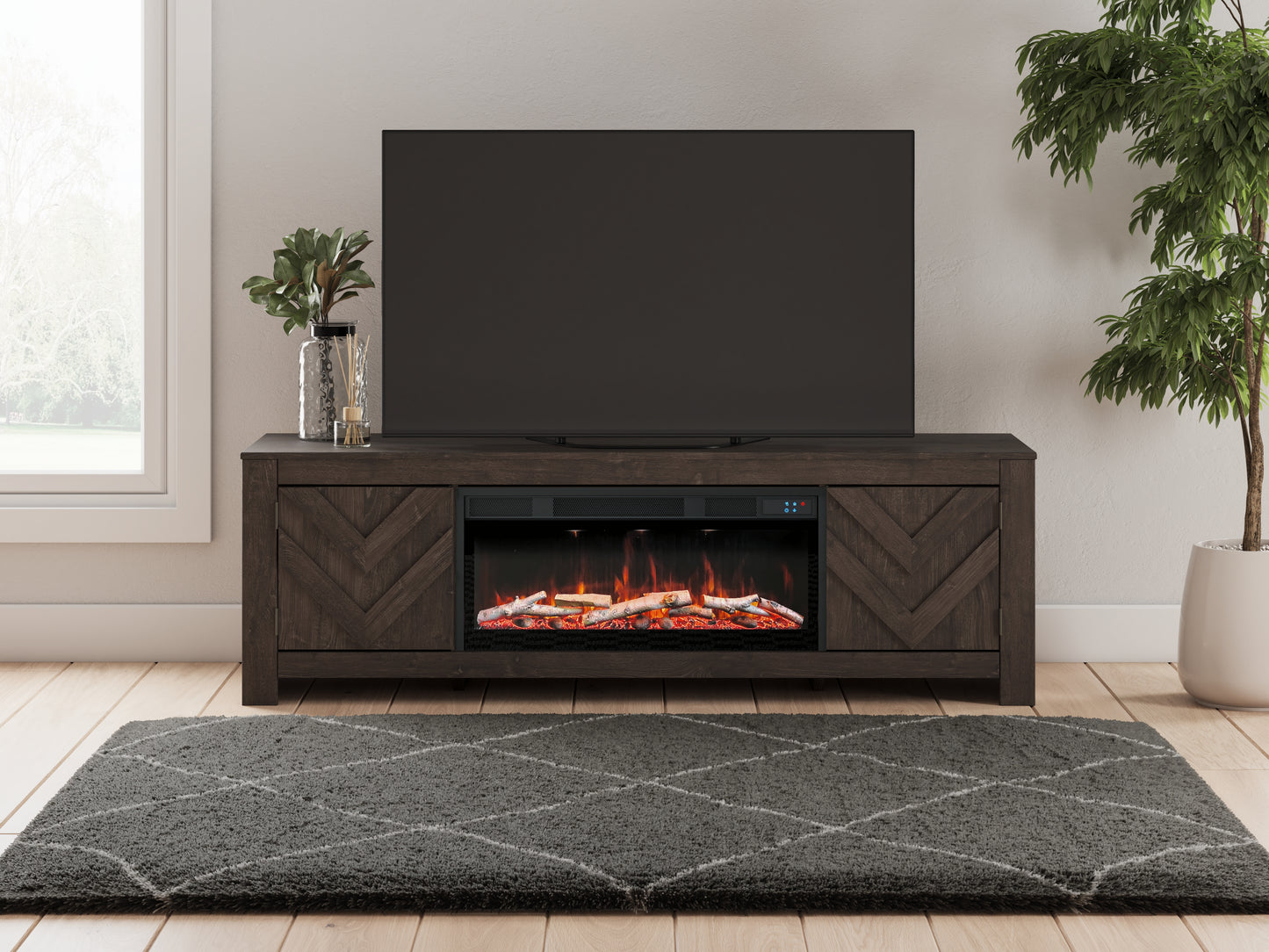 Ocala Furniture Outlet - Ashley Furniture - Cayboni 71" TV Stand with Electric Fireplace - 71" TV Stand with Electric Fireplace / Black - W3789W1