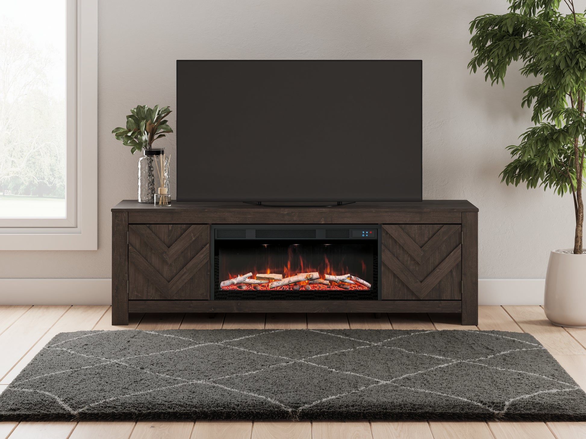 Ocala Furniture Outlet - Ashley Furniture - Cayboni 71" TV Stand with Electric Fireplace - 71" TV Stand with Electric Fireplace / Black - W3789W1