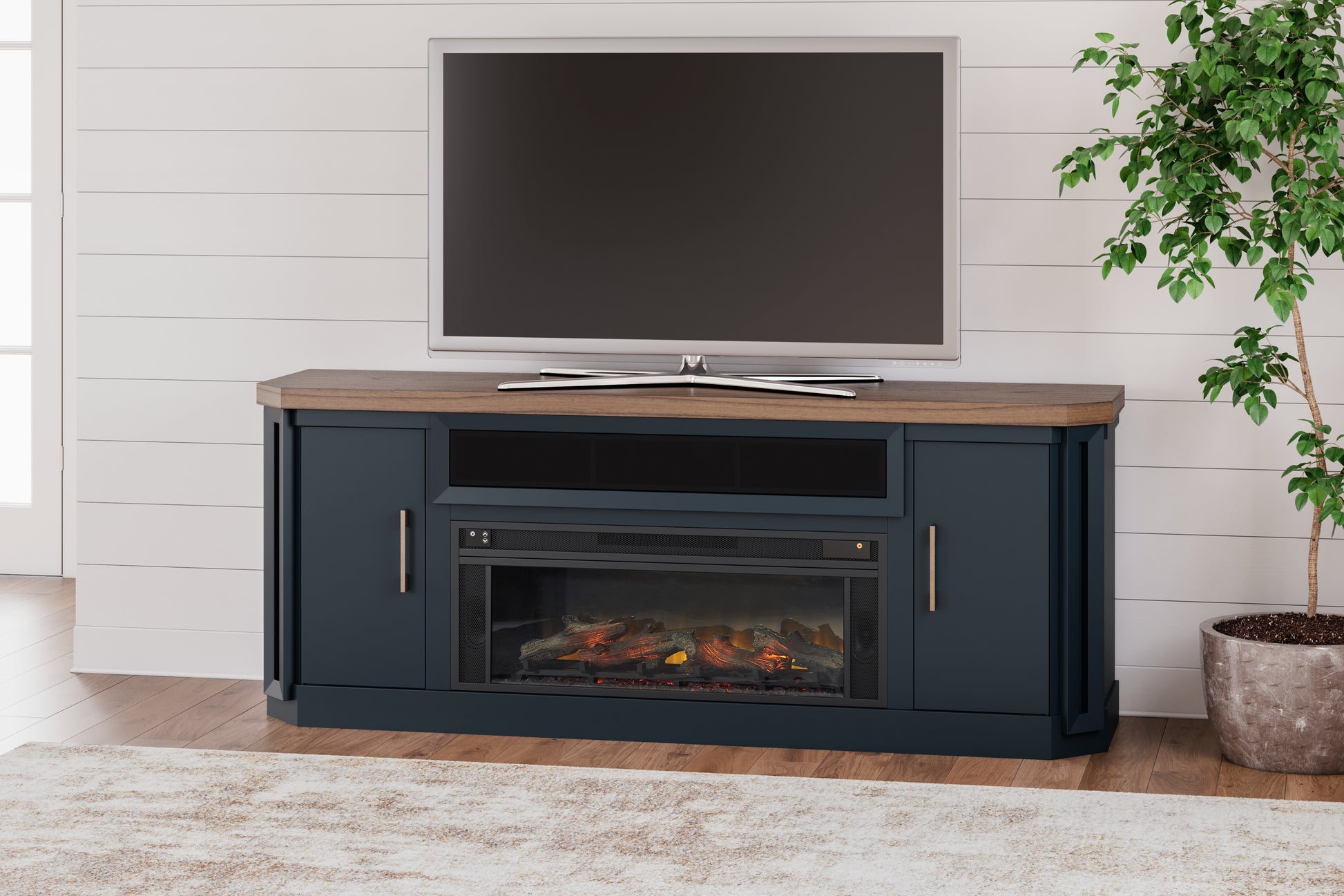 Ocala Furniture Outlet - Ashley Furniture - Landocken 83" TV Stand with Electric Fireplace - 83" TV Stand with Electric Fireplace / Two-tone - W402W1