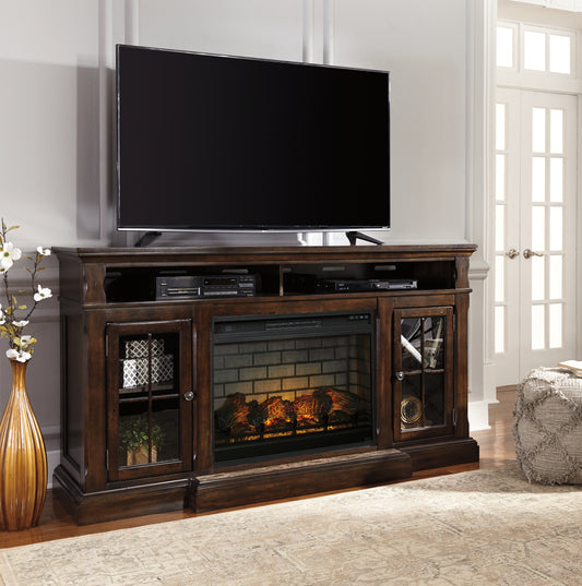 Ocala Furniture Outlet - Ashley Furniture - Roddinton 72" TV Stand with Electric Fireplace - 72" TV Stand with Electric Fireplace / Dark Brown - W701W8