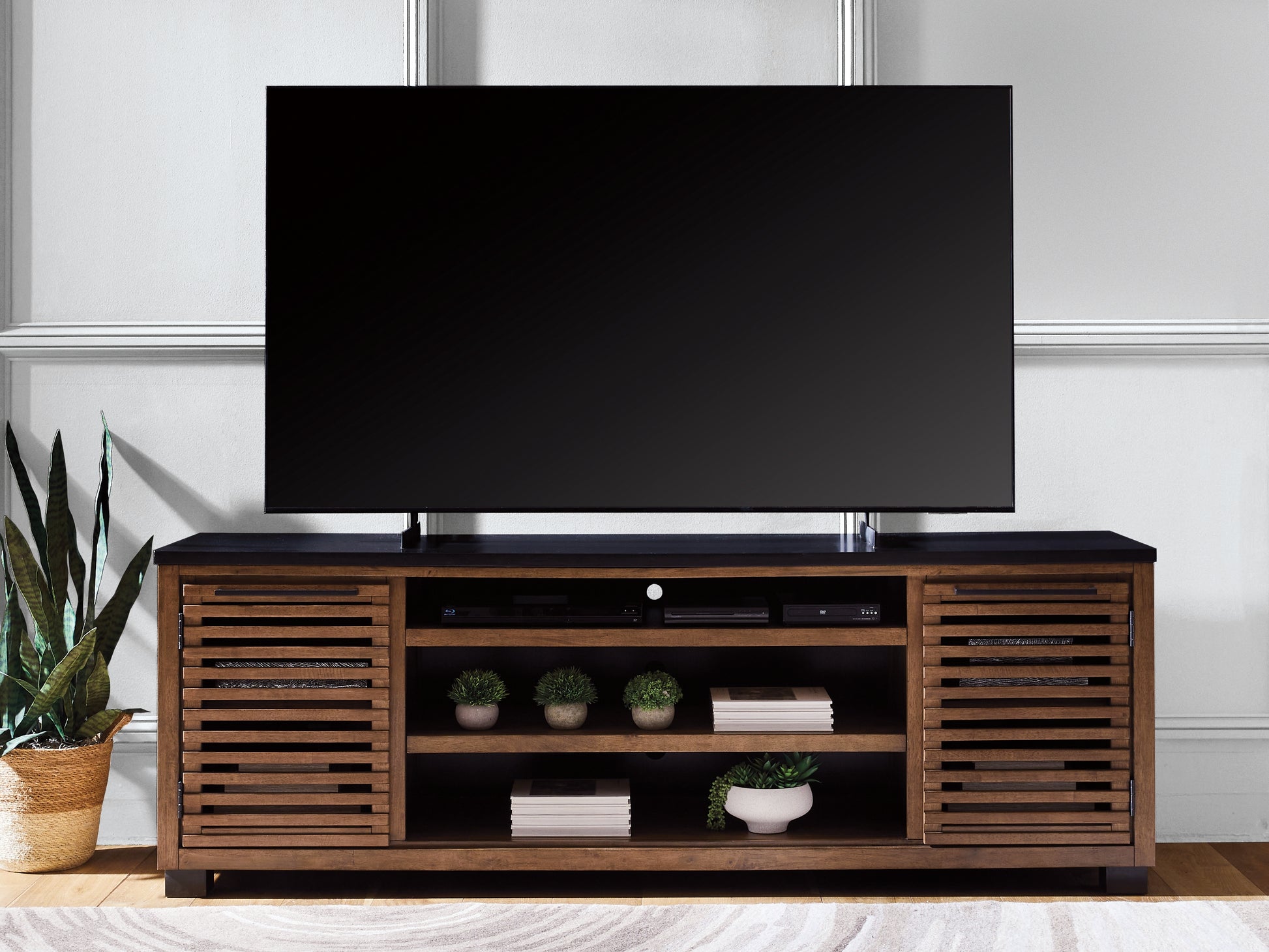 Ocala Furniture Outlet - Ashley Furniture - Kallari 84" TV Stand - 84" / Warm Brown/Black - W737-78