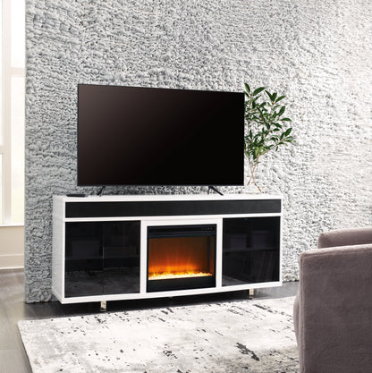 Ocala Furniture Outlet - Ashley Furniture - Gardoni 72" TV Stand with Electric Fireplace - 72" TV Stand with Electric Fireplace / White/Black - W756W1