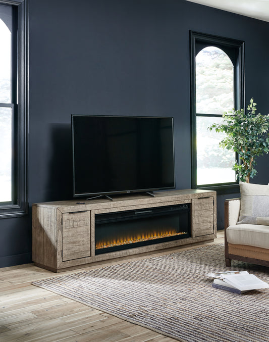 Ocala Furniture Outlet - Ashley Furniture - Krystanza TV Stand with Electric Fireplace - TV Stand with Electric Fireplace / Weathered Gray - W760W1