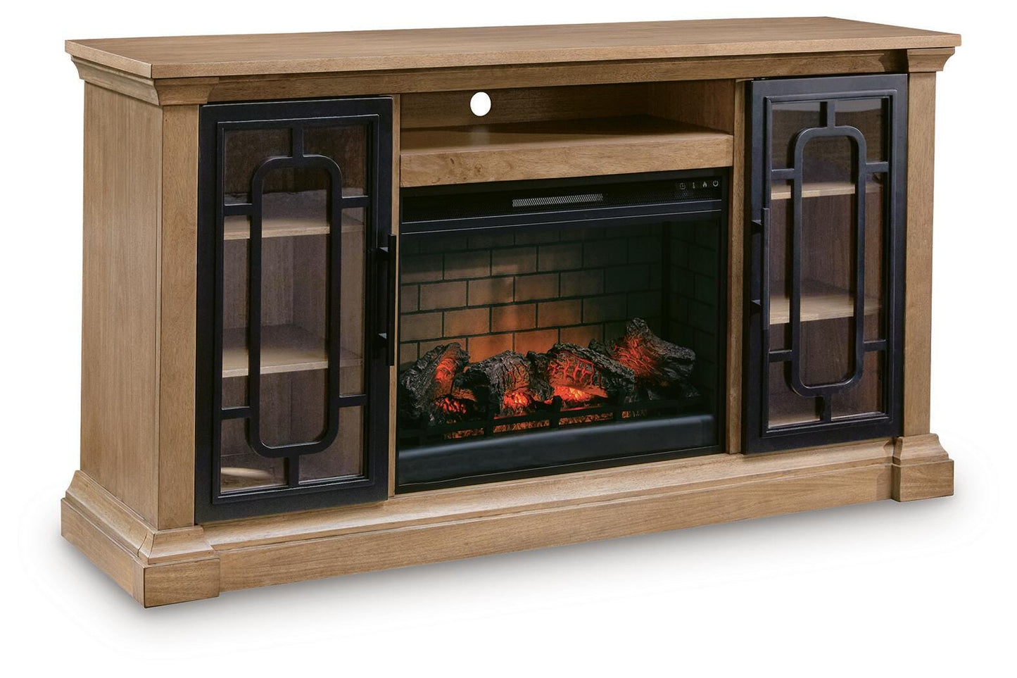Ocala Furniture Outlet - Ashley Furniture - Wittenmyer 72" TV Stand with Electric Fireplace - 72" TV Stand with Electric Fireplace / Natural/Black - W794W1