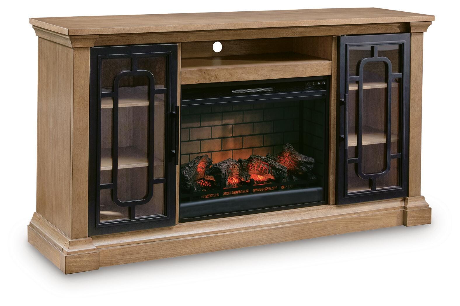 Ocala Furniture Outlet - Ashley Furniture - Wittenmyer 72" TV Stand with Electric Fireplace - 72" TV Stand with Electric Fireplace / Natural/Black - W794W1
