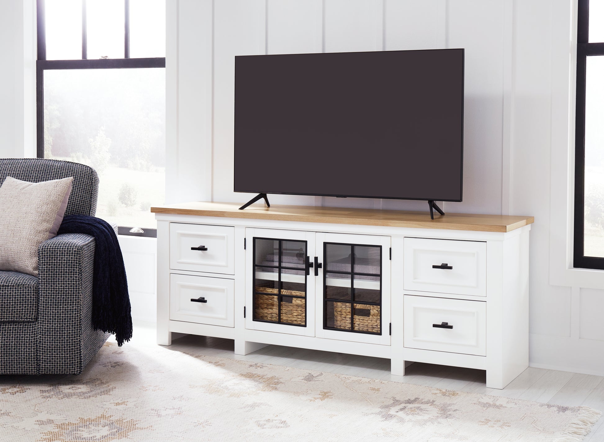 Ocala Furniture Outlet - Ashley Furniture - Ashbryn 74" TV Stand - 74" / White/Natural - W844-68