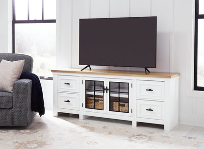 Ocala Furniture Outlet - Ashley Furniture - Ashbryn 74" TV Stand - 74" / White/Natural - W844-68