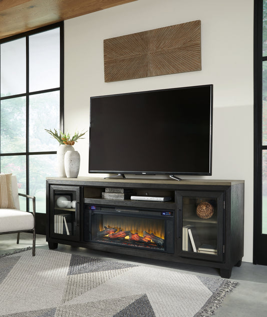 Ocala Furniture Outlet - Ashley Furniture - Foyland 83" TV Stand with Electric Fireplace - 83" TV Stand with Electric Fireplace / Black/Brown - W989W1