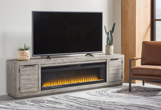 Ocala Furniture Outlet - Ashley Furniture - Naydell 92" TV Stand with Electric Fireplace - 92" TV Stand with Electric Fireplace / Gray - W996W1